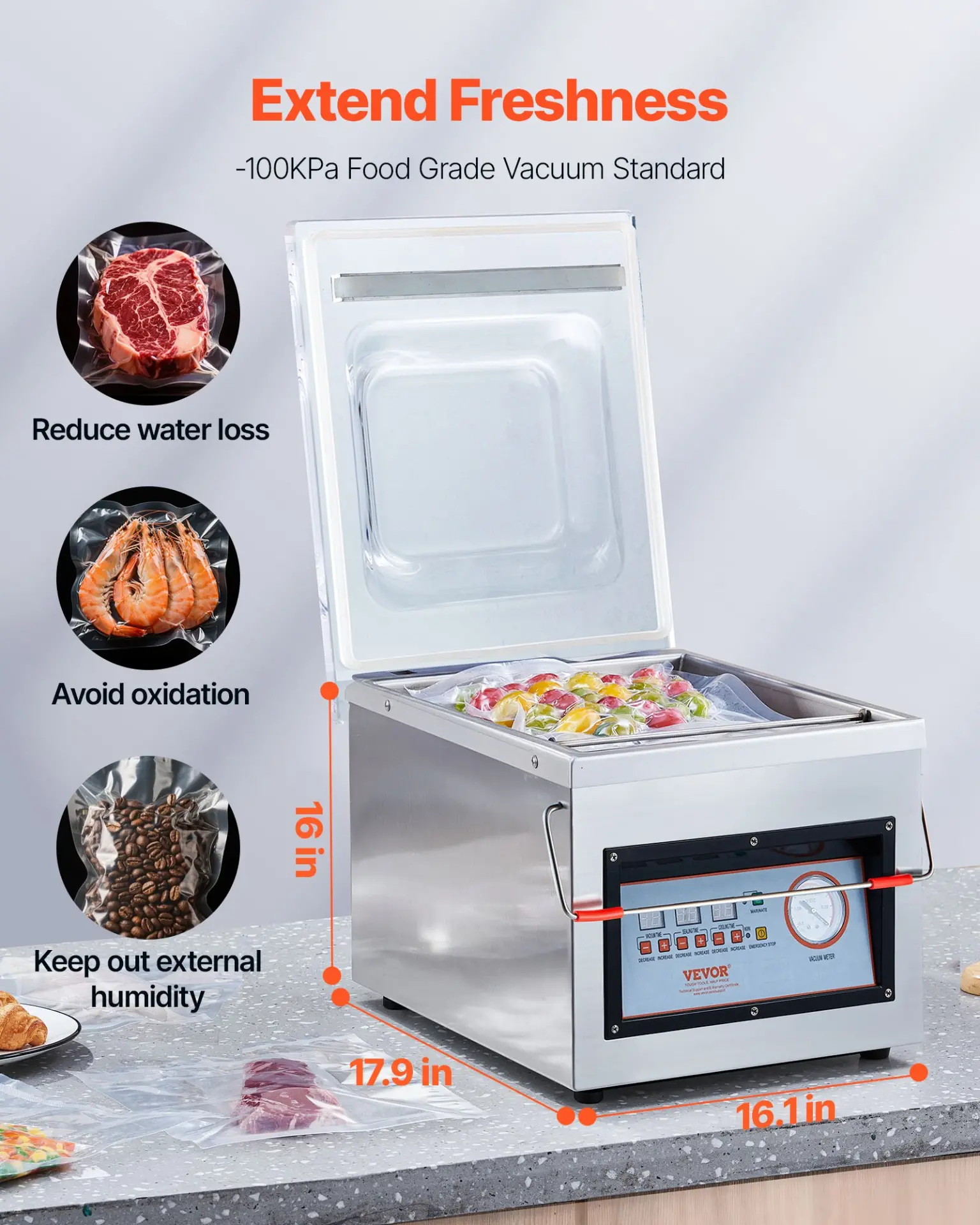 VEVOR Chamber Vacuum Sealer, 320W Sealing Power, Vacuum Packing Machine for Wet Foods, Meats, Marinades and More, Compact Size with 12.6 in Sealing Length, Applied in Home Kitchen and Commercial Use - Image 21
