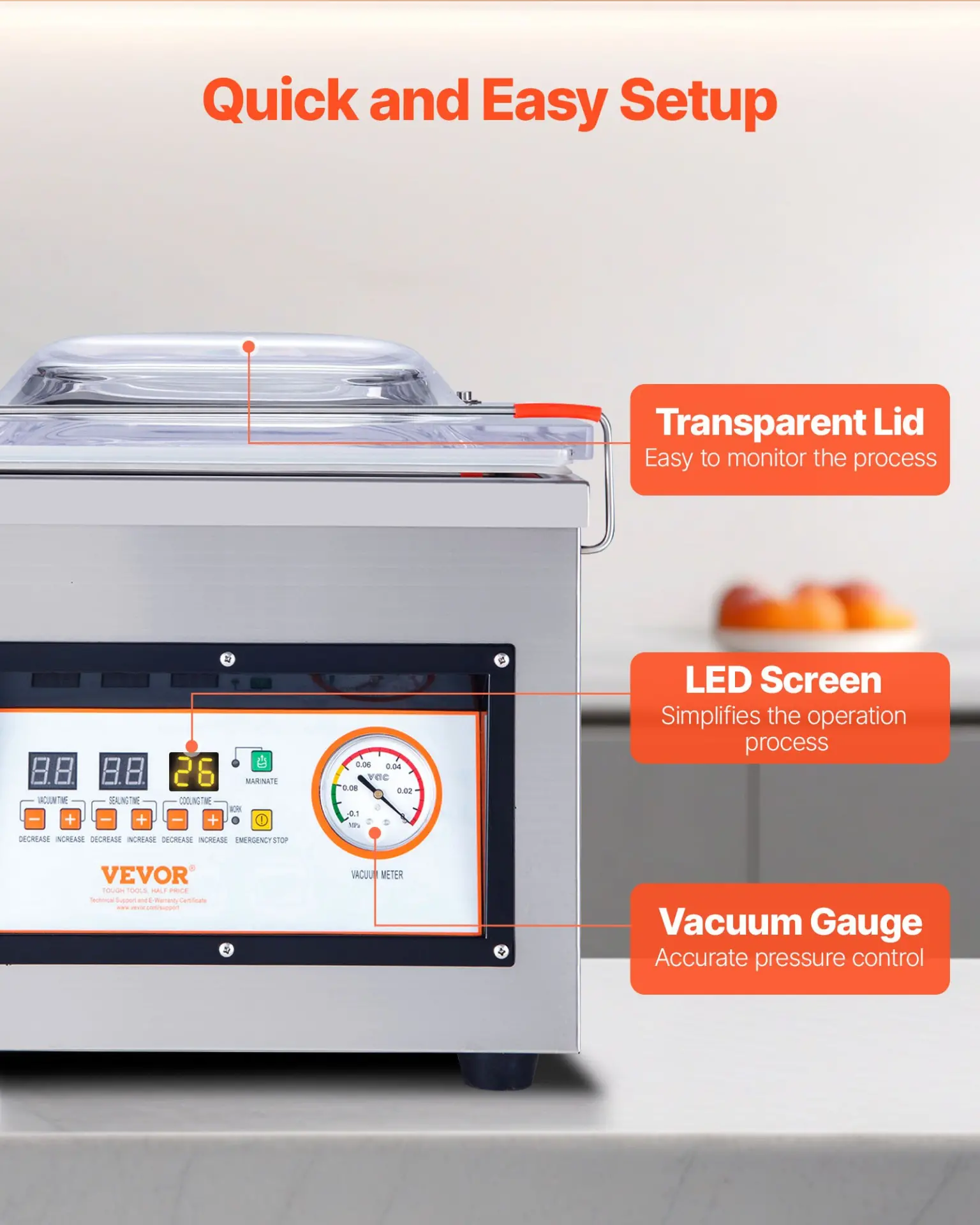 VEVOR Chamber Vacuum Sealer, 320W Sealing Power, Vacuum Packing Machine for Wet Foods, Meats, Marinades and More, Compact Size with 12.6 in Sealing Length, Applied in Home Kitchen and Commercial Use - Image 25