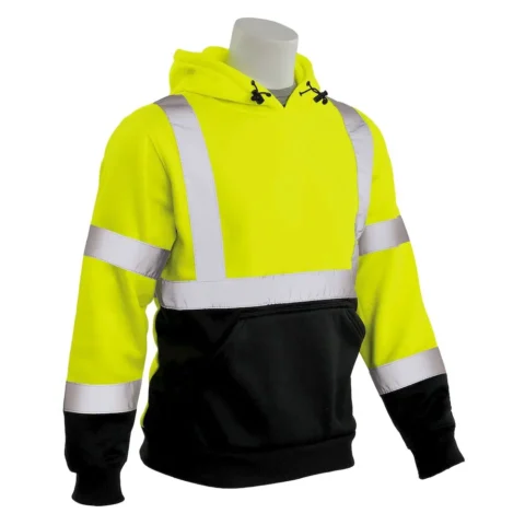 Hi-Vis Sweatshirt with Reflective Stripes Hooded Safety Sweatshirt-Lime 3X