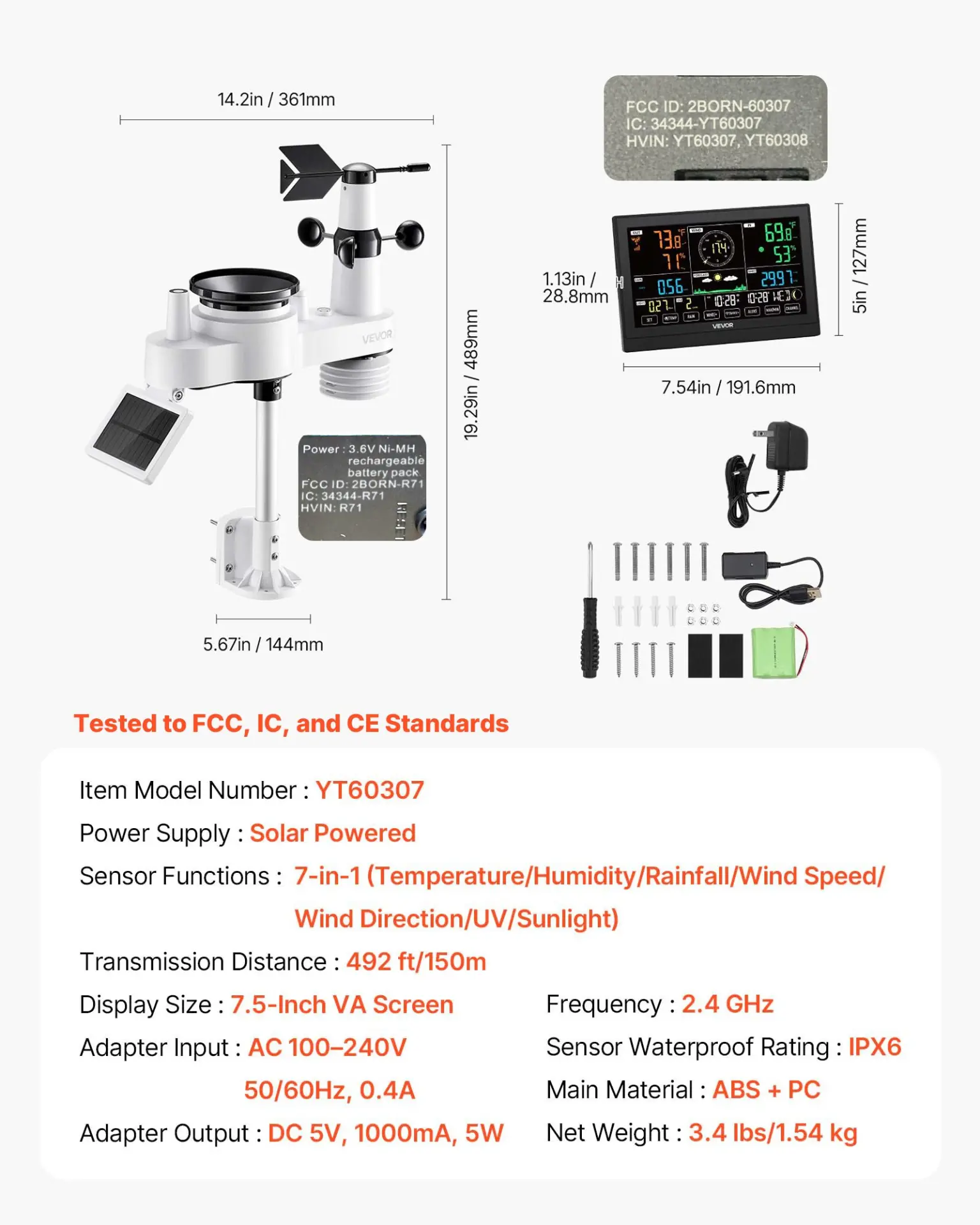 VEVOR 7-in-1 Wi-Fi Weather Station with APP, 7.5-Inch VA Display, Wireless Solar Powered Outdoor Sensor, Rain Gauge, Indoor Outdoor for Weather Forecast, Wind Speed, Temperature, Humidity, Rainfall - Image 16