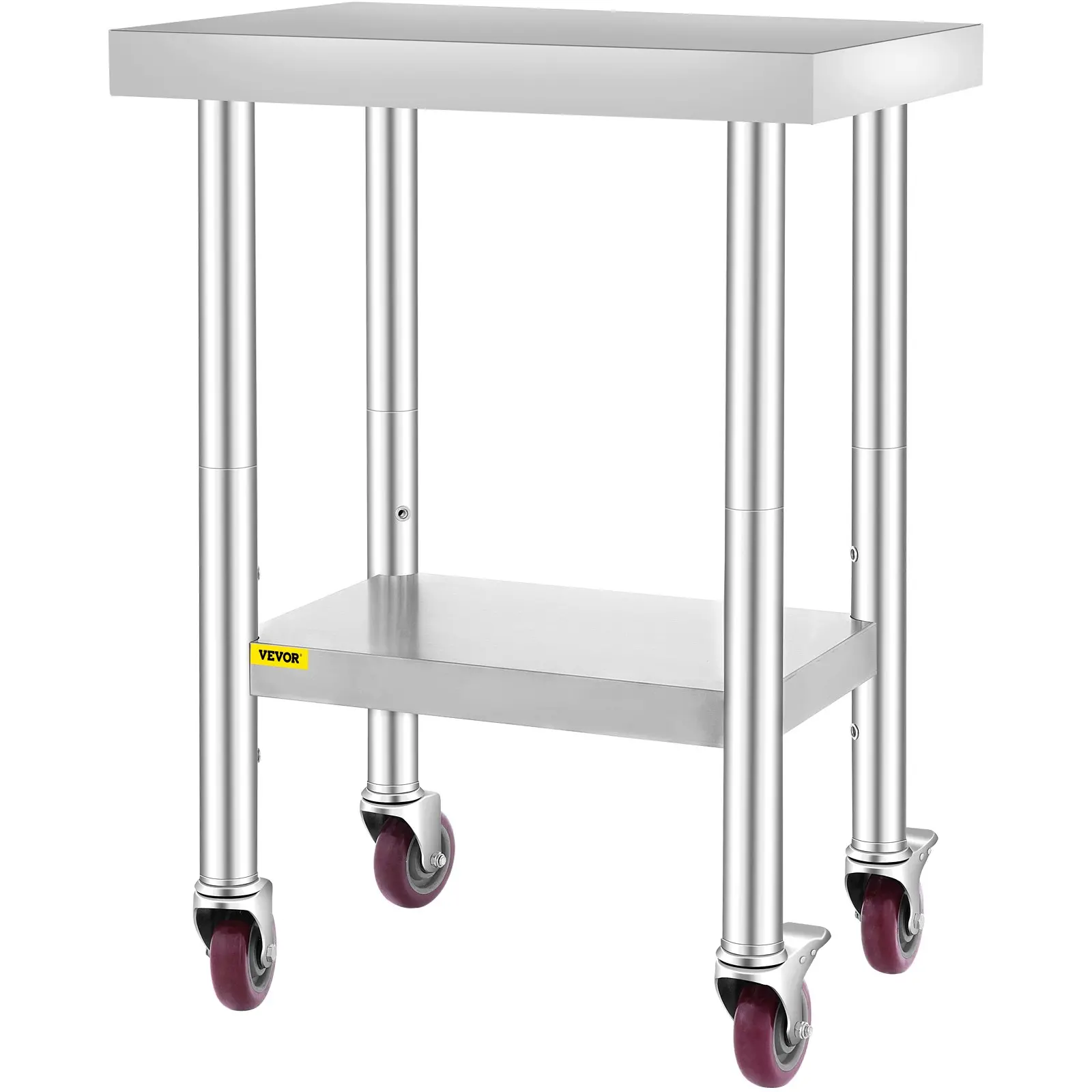 VEVOR Stainless Steel Work Table 24 x 18 x 34 Inch, 700 LBS Load Capacity with 4 Wheels, 3 Adjustable Height Levels, Heavy Duty Food Prep Worktable for Commercial Kitchen Restaurant, Silver - Image 8