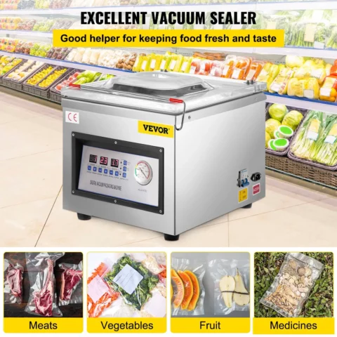 VEVOR Chamber Vacuum Sealer, 320W Sealing Power, Vacuum Packing Machine for Wet Foods, Meats, Marinades and More, Compact Size with 12.6 in Sealing Length, Applied in Home Kitchen and Commercial Use