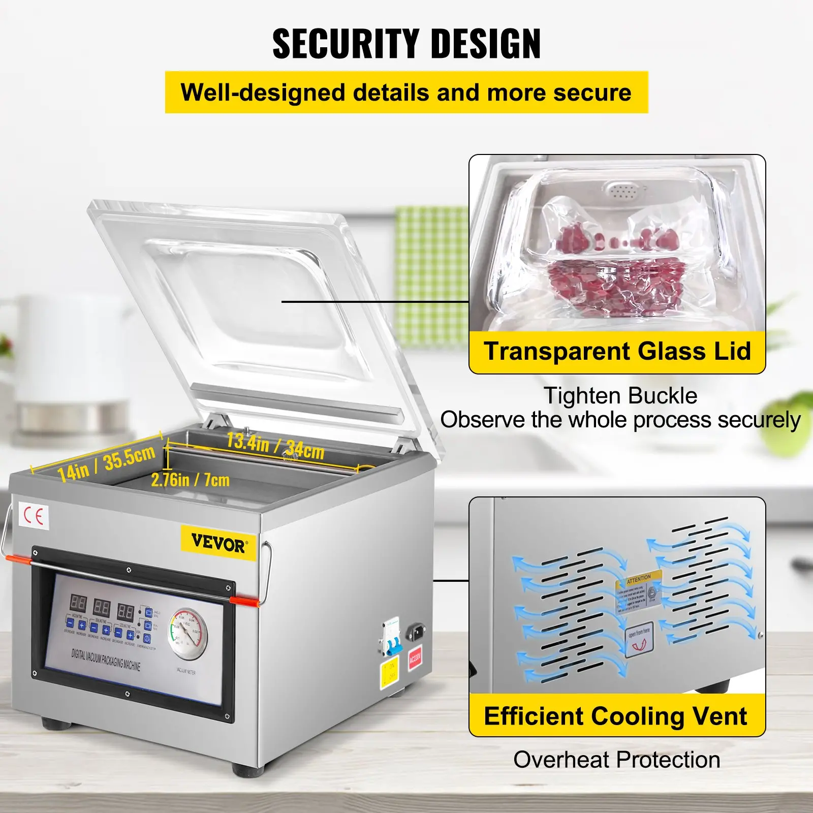 VEVOR Chamber Vacuum Sealer, 320W Sealing Power, Vacuum Packing Machine for Wet Foods, Meats, Marinades and More, Compact Size with 12.6 in Sealing Length, Applied in Home Kitchen and Commercial Use - Image 5
