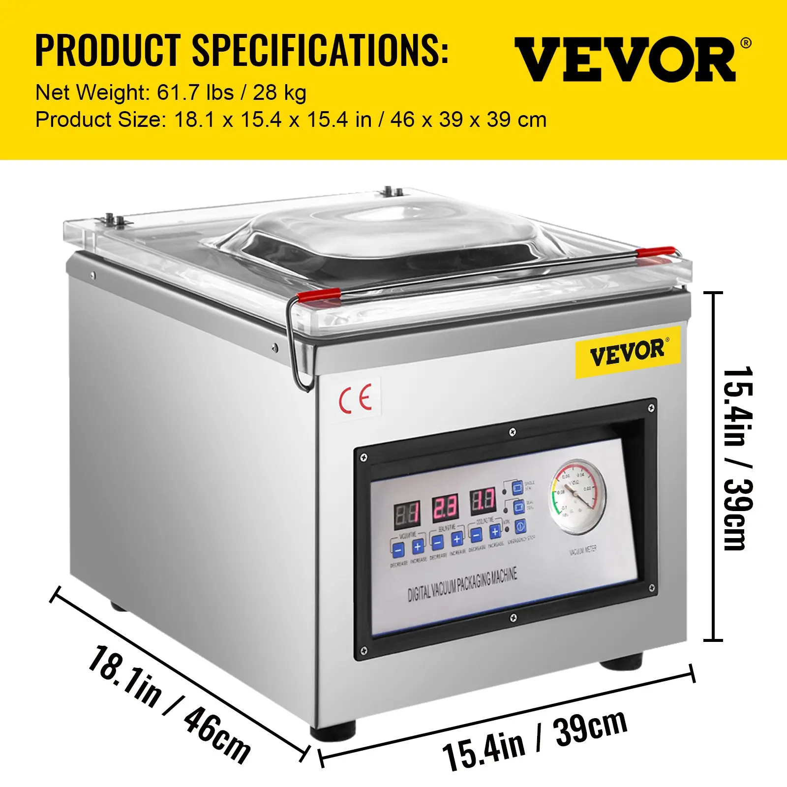VEVOR Chamber Vacuum Sealer, 320W Sealing Power, Vacuum Packing Machine for Wet Foods, Meats, Marinades and More, Compact Size with 12.6 in Sealing Length, Applied in Home Kitchen and Commercial Use - Image 6