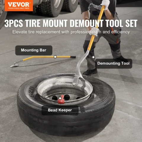 VEVOR Tire Mount Demount Tool, 22.5-24.5 inch Manual Steel Tire Changer Mount Demount Removal Tool, with Extra bead holder, Tubeless Truck Bead Breaker, 3 PCS Tire Changing Tools, Orange