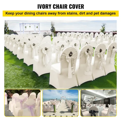 VEVOR Stretch Spandex Folding Chair Covers, Universal Fitted Chair Cover, Removable Washable Protective Slipcovers, for Wedding, Holiday, Banquet, Party, Celebration, Dining, 100PCS (Ivory/Beige)