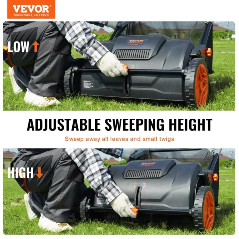 VEVOR Push Lawn Sweeper, 21inch Leaf & Grass Collector, Strong Plastic Wheels & Heavy Duty Thickened Steel Durable to Use with Large Capacity 3.5 cu. ft. Mesh Collection Hopper Bag, 2 Spinning Brushes