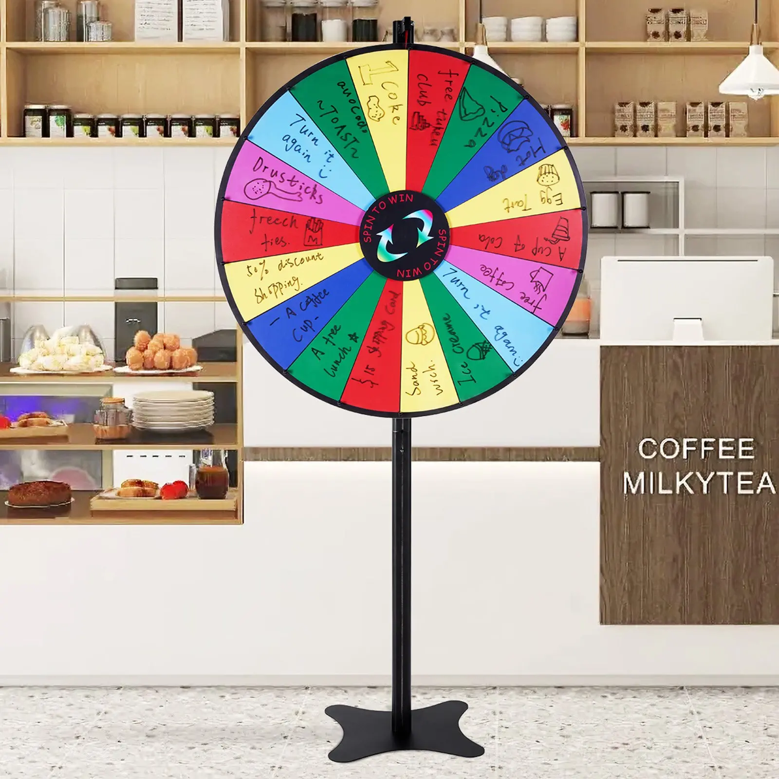 VEVOR 36 inch Spinning Prize Wheel, 18 Slots Spinning Wheel, Roulette Wheel with a Dry Erase and 2 Markers, Tabletop or Floor Standing Win Fortune Spin Games in Party Pub Trade Show Carnival - Image 6
