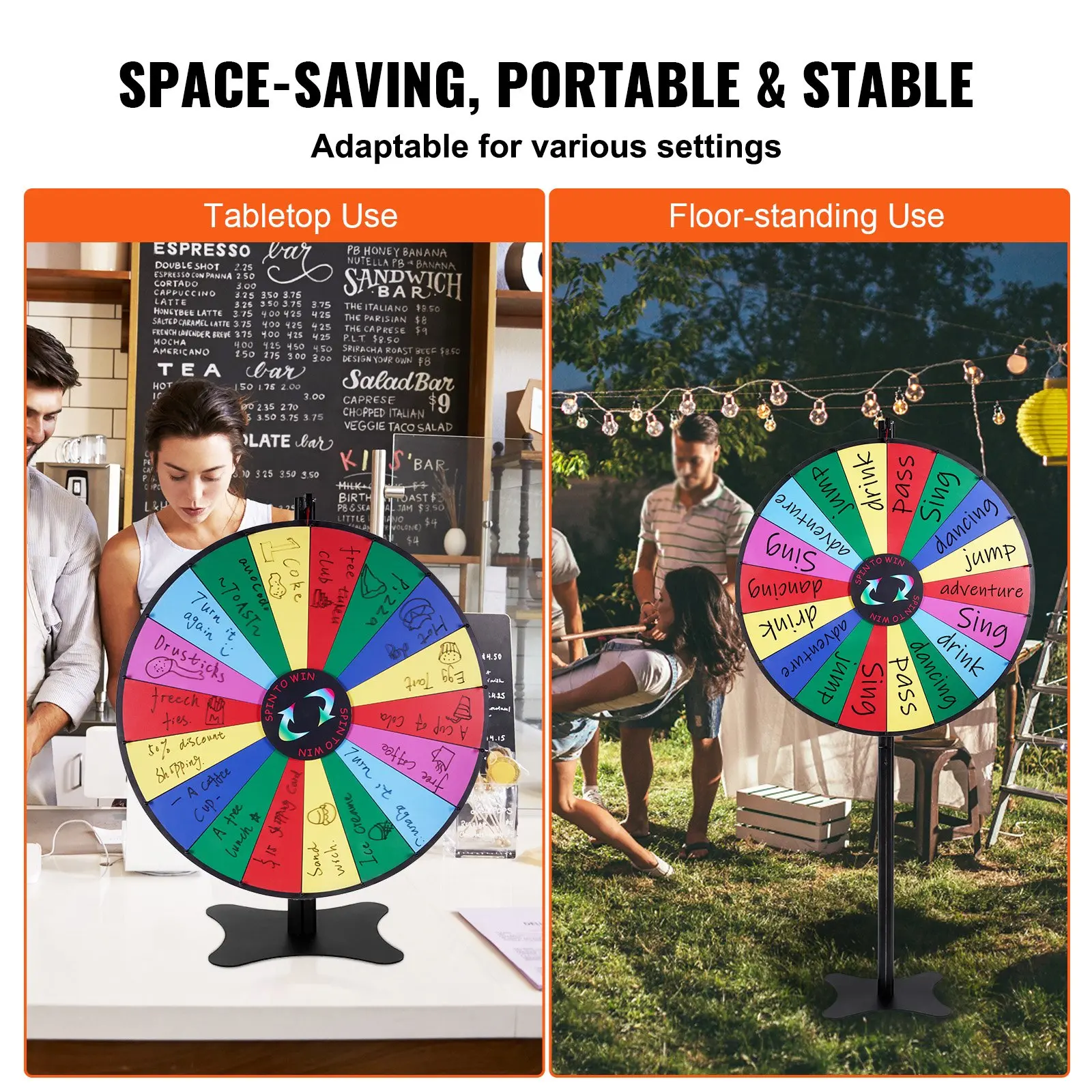 VEVOR 36 inch Spinning Prize Wheel, 18 Slots Spinning Wheel, Roulette Wheel with a Dry Erase and 2 Markers, Tabletop or Floor Standing Win Fortune Spin Games in Party Pub Trade Show Carnival - Image 10