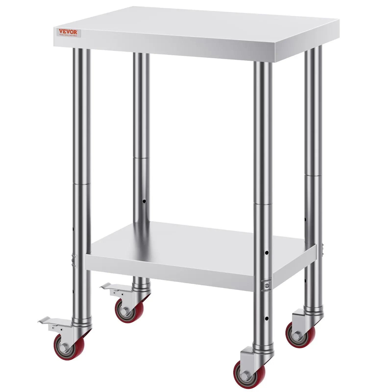 VEVOR Stainless Steel Work Table 24 x 18 x 34 Inch, 700 LBS Load Capacity with 4 Wheels, 3 Adjustable Height Levels, Heavy Duty Food Prep Worktable for Commercial Kitchen Restaurant, Silver - Image 18