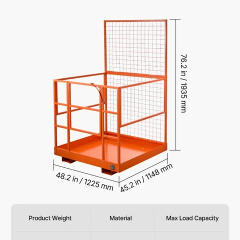VEVOR Forklift Safety Cage, 48.2 x 45.2 Inch, Heavy Duty Forklift Man Basket, 1400 lbs Capacity Collapsible Work Platform Lift Basket with Safety Harness & Lock, for Most Aerial Jobs Lifting Loader