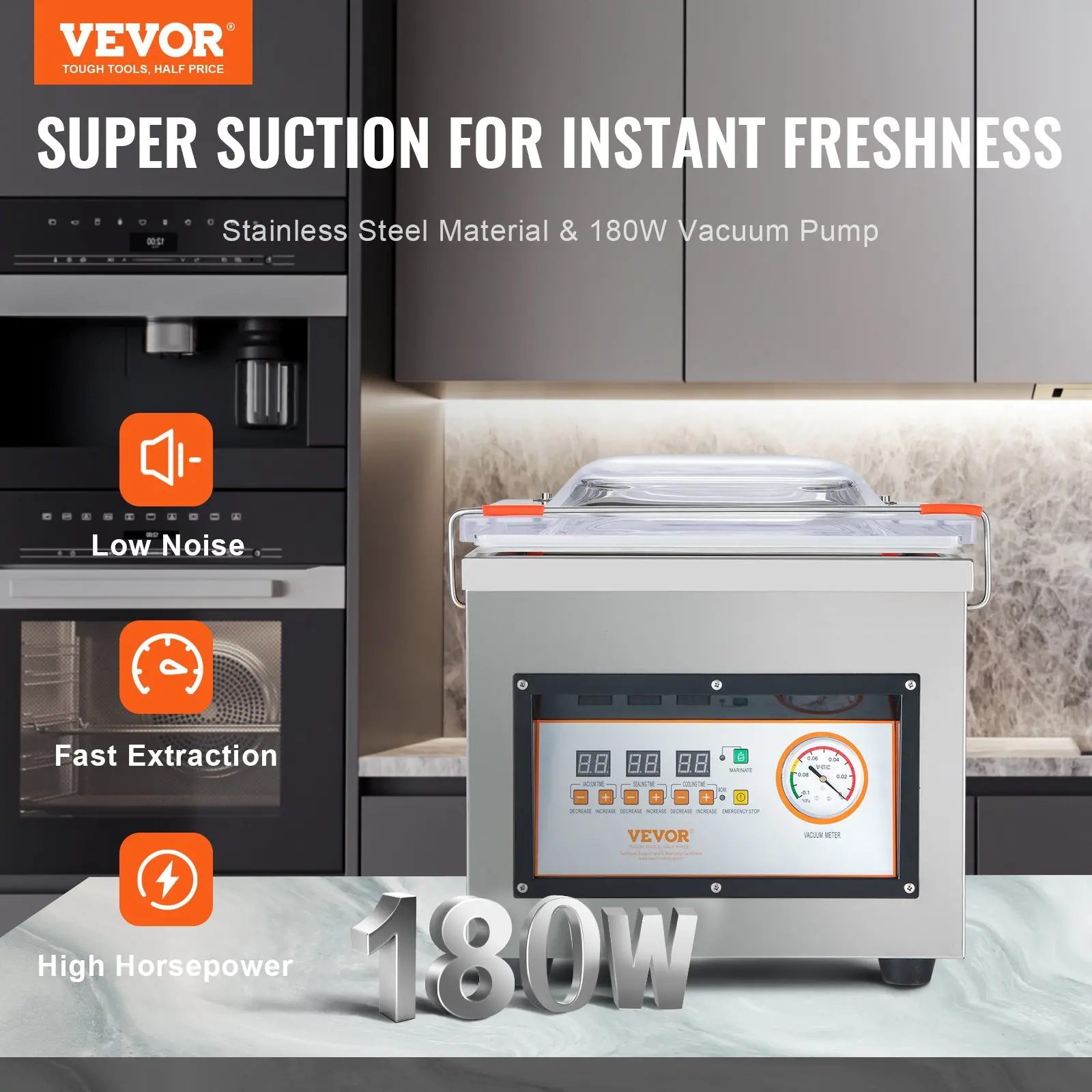 VEVOR Chamber Vacuum Sealer, 320W Sealing Power, Vacuum Packing Machine for Wet Foods, Meats, Marinades and More, Compact Size with 12.6 in Sealing Length, Applied in Home Kitchen and Commercial Use - Image 11