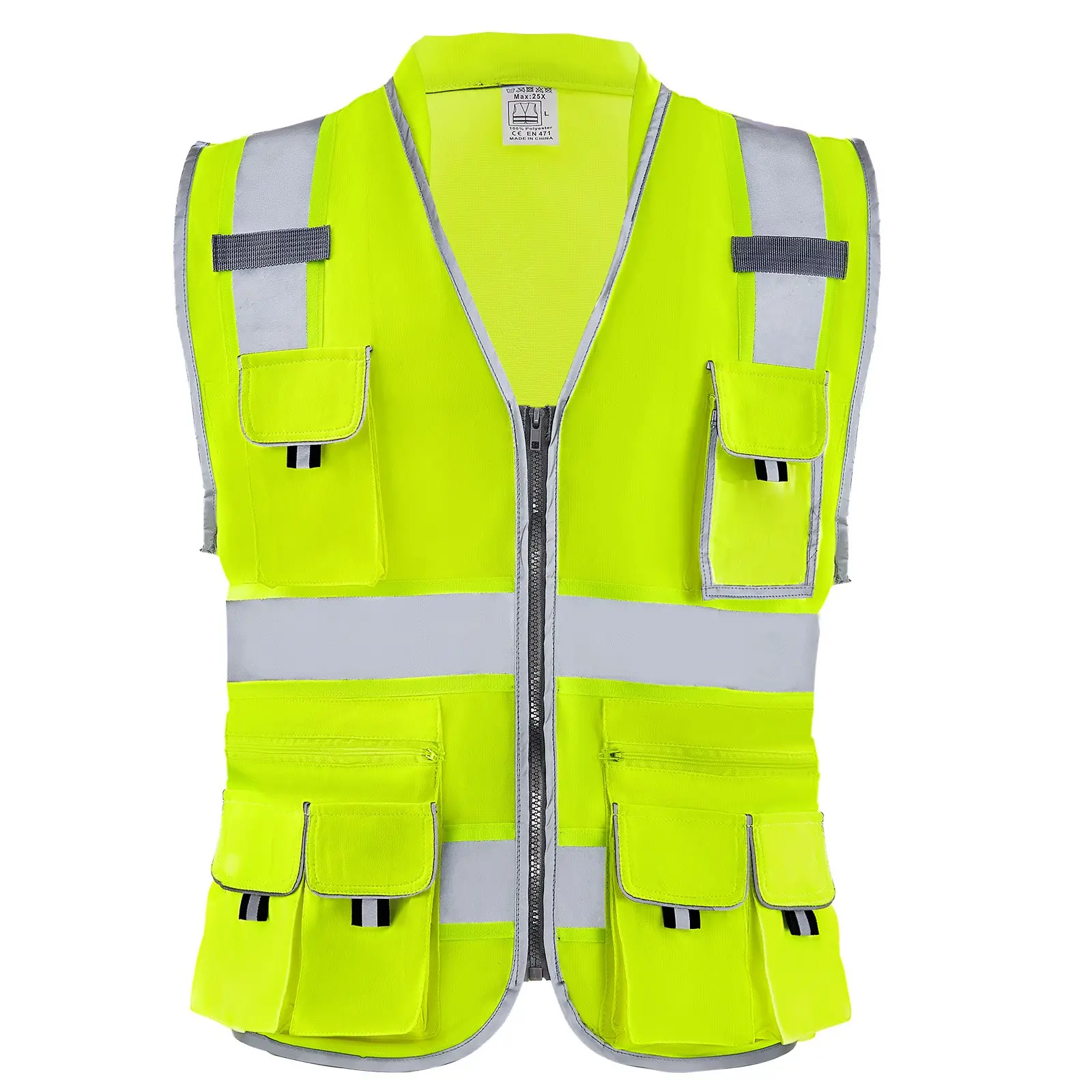 VEVOR Safety Vest, 10 Pockets Yellow Safety Vest, High Visibility Zipper Front Safety Vest with Reflective Strips, Hi Vis Work Construction Vest with Pockets and Walkie-Talkie Clip, for Men & Woman - Image 8