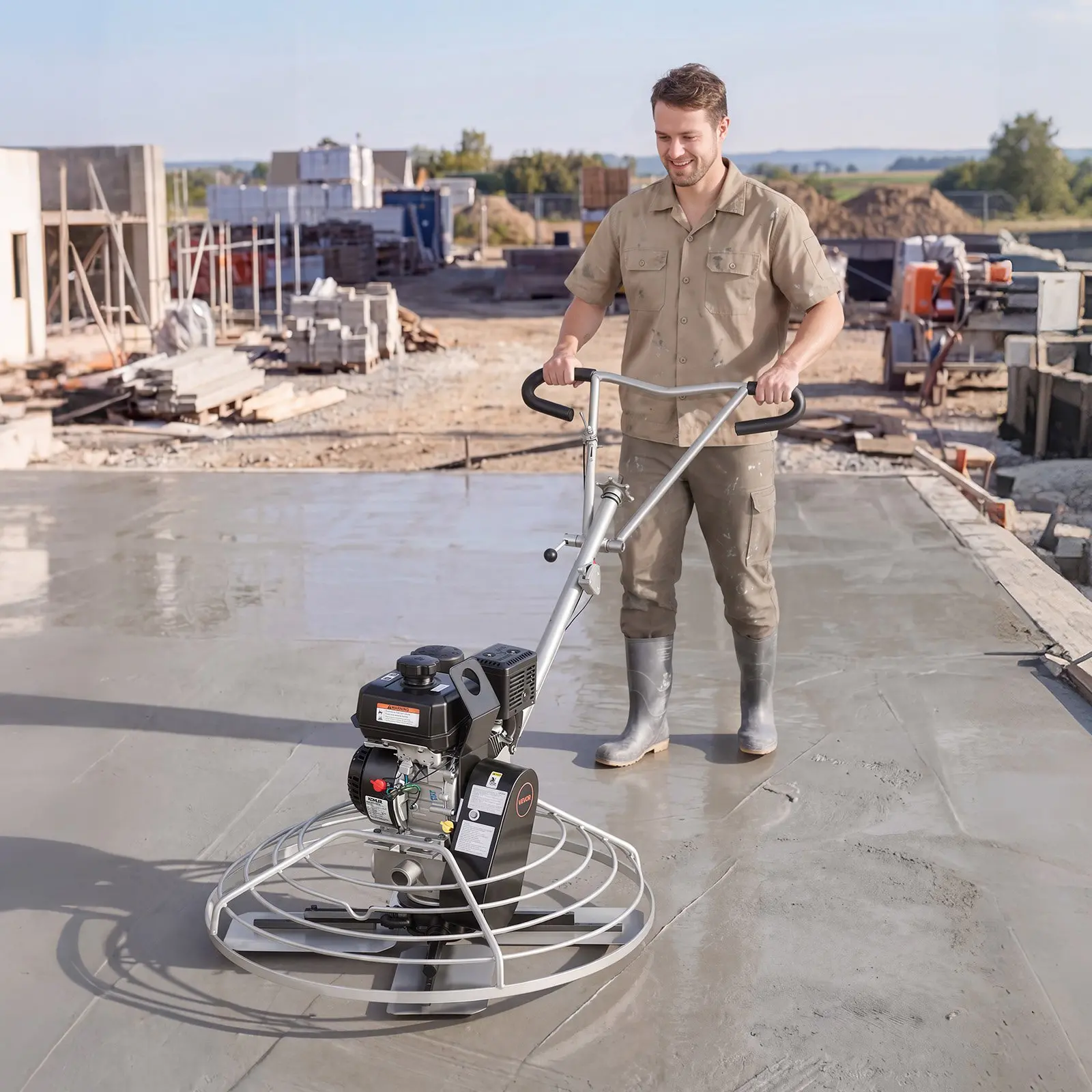 VEVOR Power Trowel, 38 inch Concrete Finishing Machine with Float Pan, 7HP Kohler Engine, 4 Blades, Adjustable Pitch, Gas-Powered Walk-Behind Cement Surface Finisher for Smooth Floors, Construction - Image 7