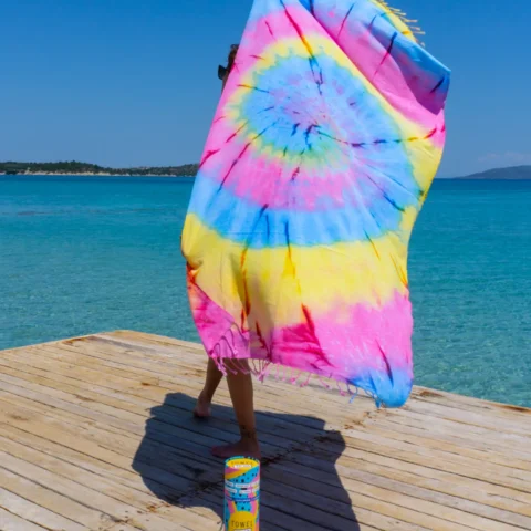 Quick-Dry Cotton Towel Lightweight Beach & Travel Towel Ocean Blue & Lemon Tie Dye