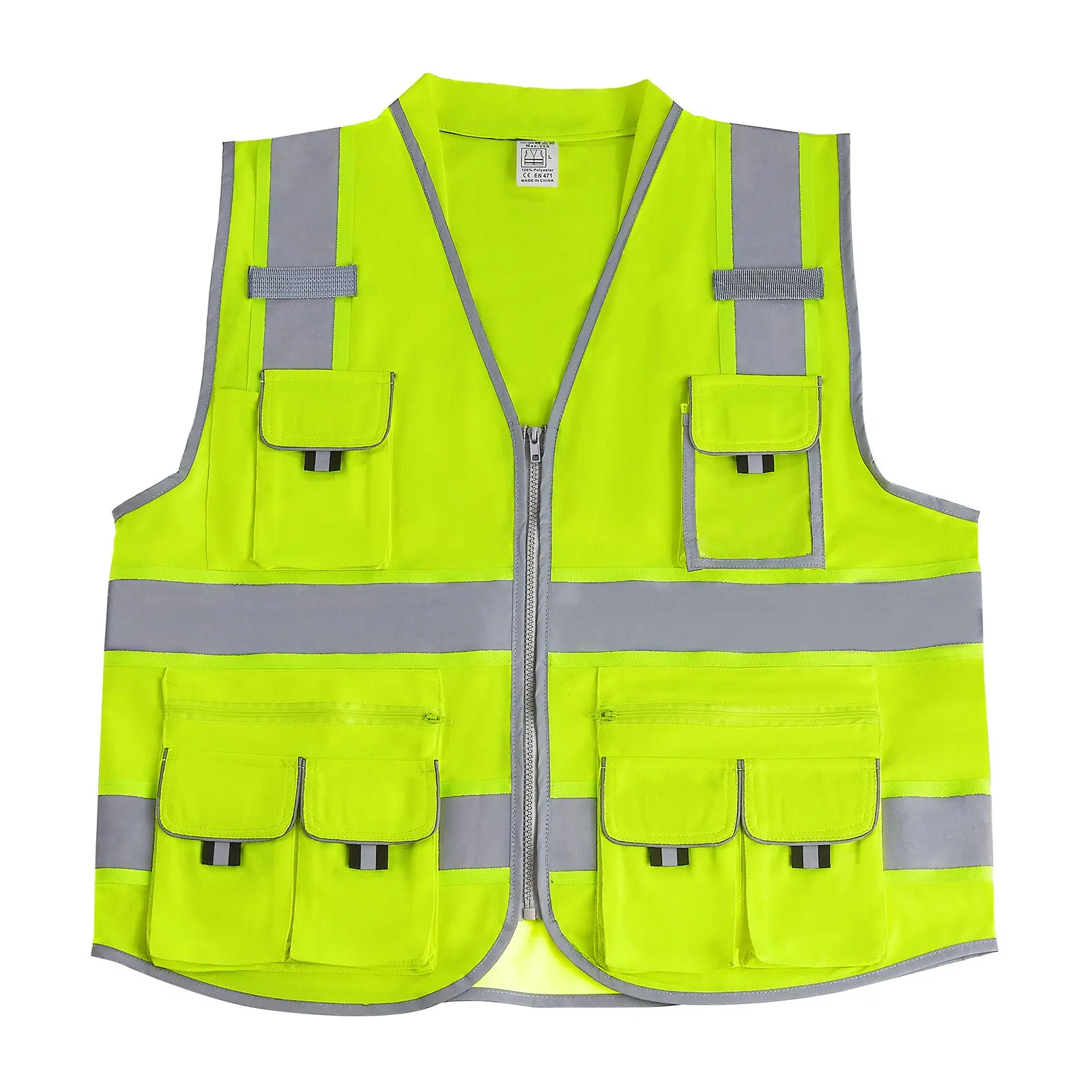VEVOR Safety Vest, 10 Pockets Yellow Safety Vest, High Visibility Zipper Front Safety Vest with Reflective Strips, Hi Vis Work Construction Vest with Pockets and Walkie-Talkie Clip, for Men & Woman - Image 11