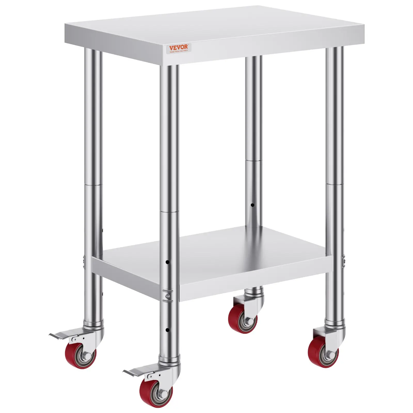 VEVOR Stainless Steel Work Table 24 x 18 x 34 Inch, 700 LBS Load Capacity with 4 Wheels, 3 Adjustable Height Levels, Heavy Duty Food Prep Worktable for Commercial Kitchen Restaurant, Silver - Image 21