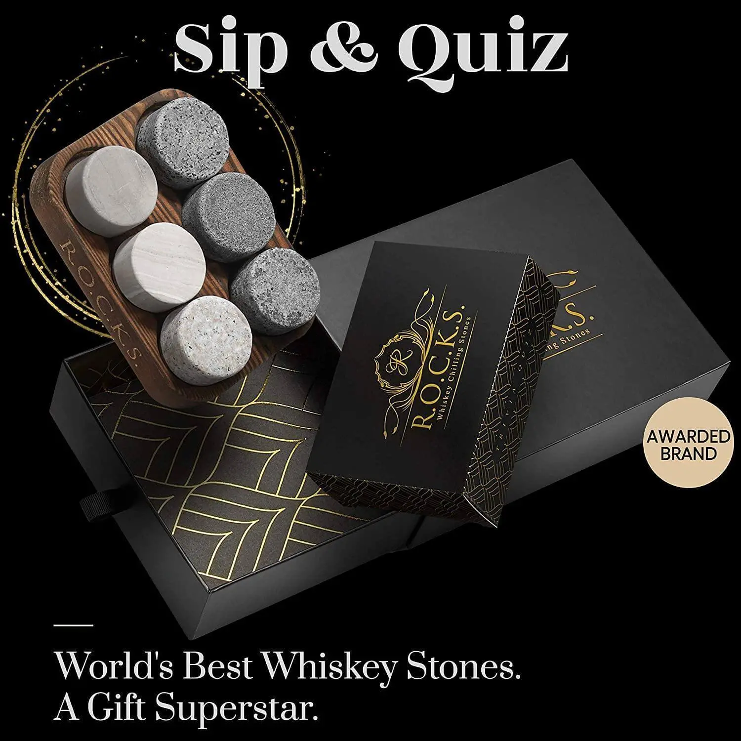 Whiskey Chilling Stones & Whiskey Quiz Gift Set - 100 Q&A - Image 2