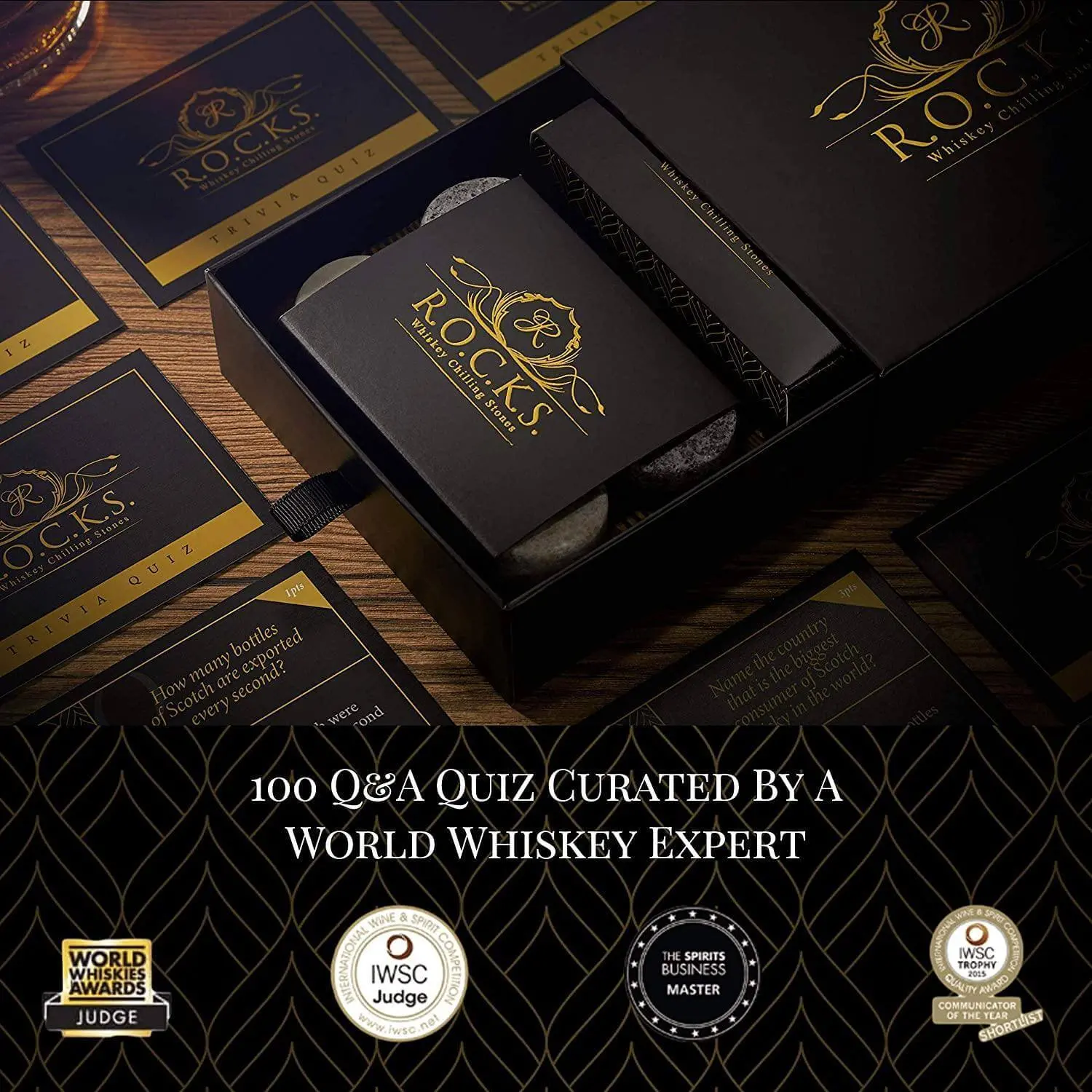 Whiskey Chilling Stones & Whiskey Quiz Gift Set - 100 Q&A - Image 5
