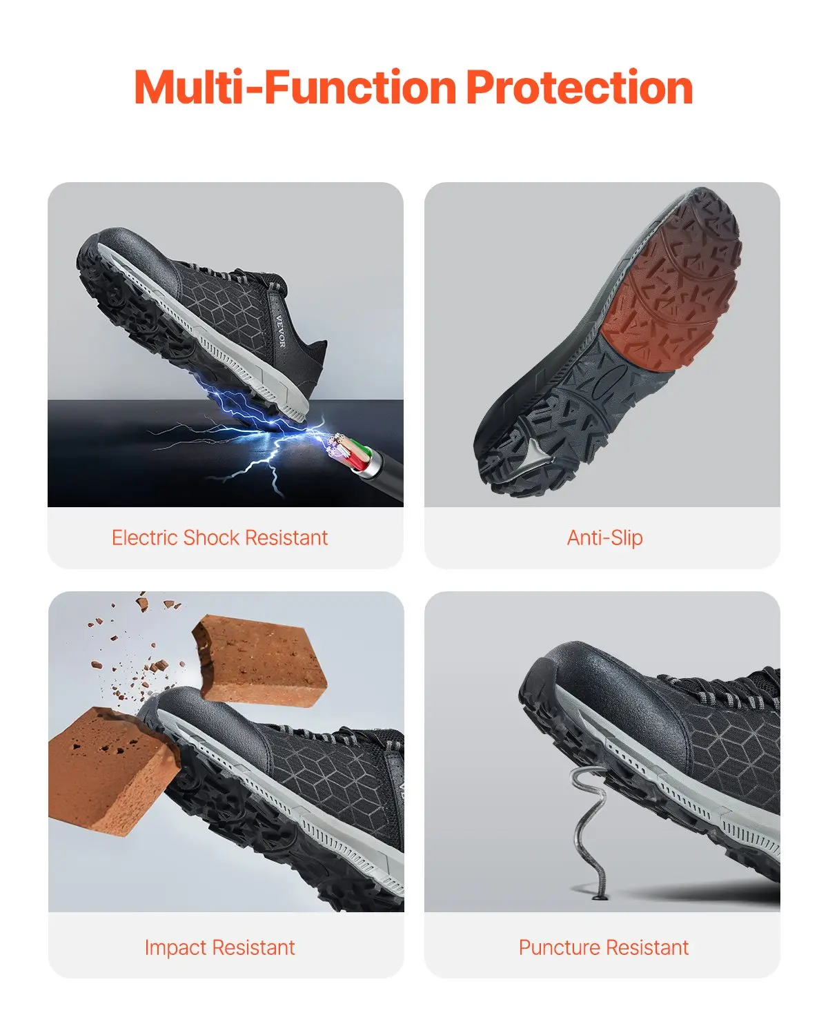 VEVOR Steel Toe Shoes for Men, US Size 9 Wide, Mens Cushion Sport Safety Toe Athletic Work Shoe, Indestructible Safety Sneakers Lightweight,Breathable Industry Construction Work Shoes, Black - Image 3