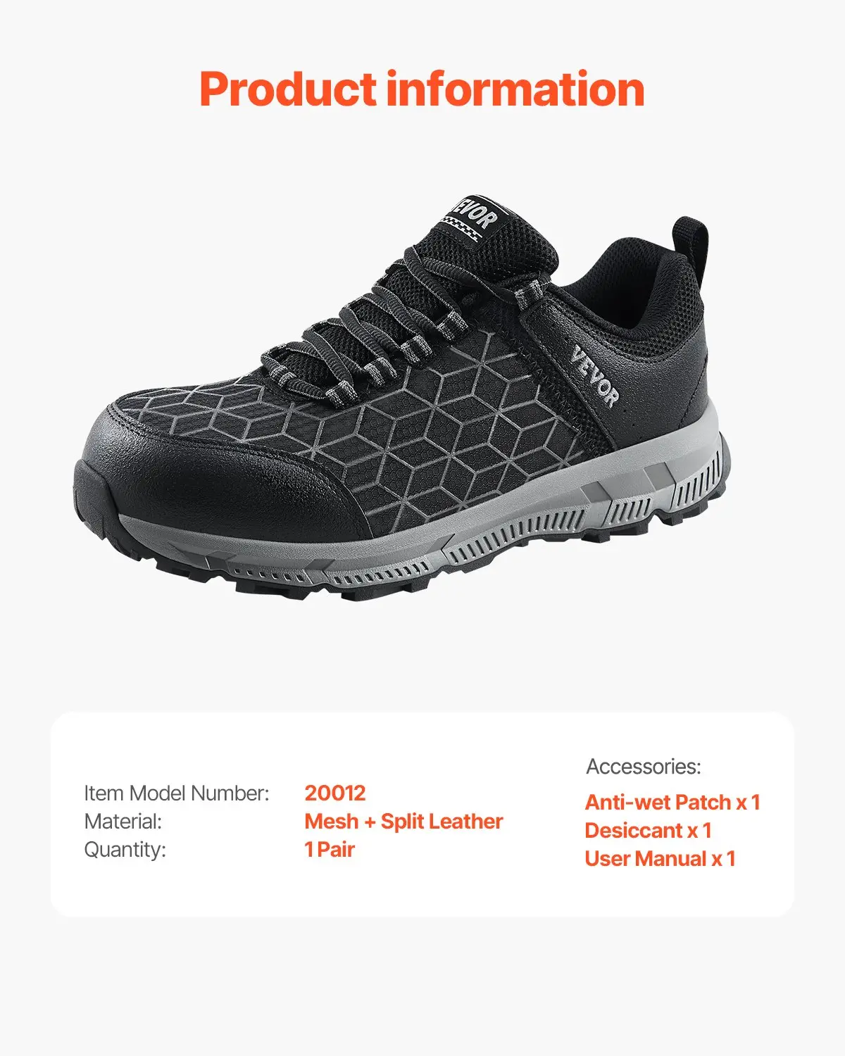 VEVOR Steel Toe Shoes for Men, US Size 9 Wide, Mens Cushion Sport Safety Toe Athletic Work Shoe, Indestructible Safety Sneakers Lightweight,Breathable Industry Construction Work Shoes, Black - Image 6