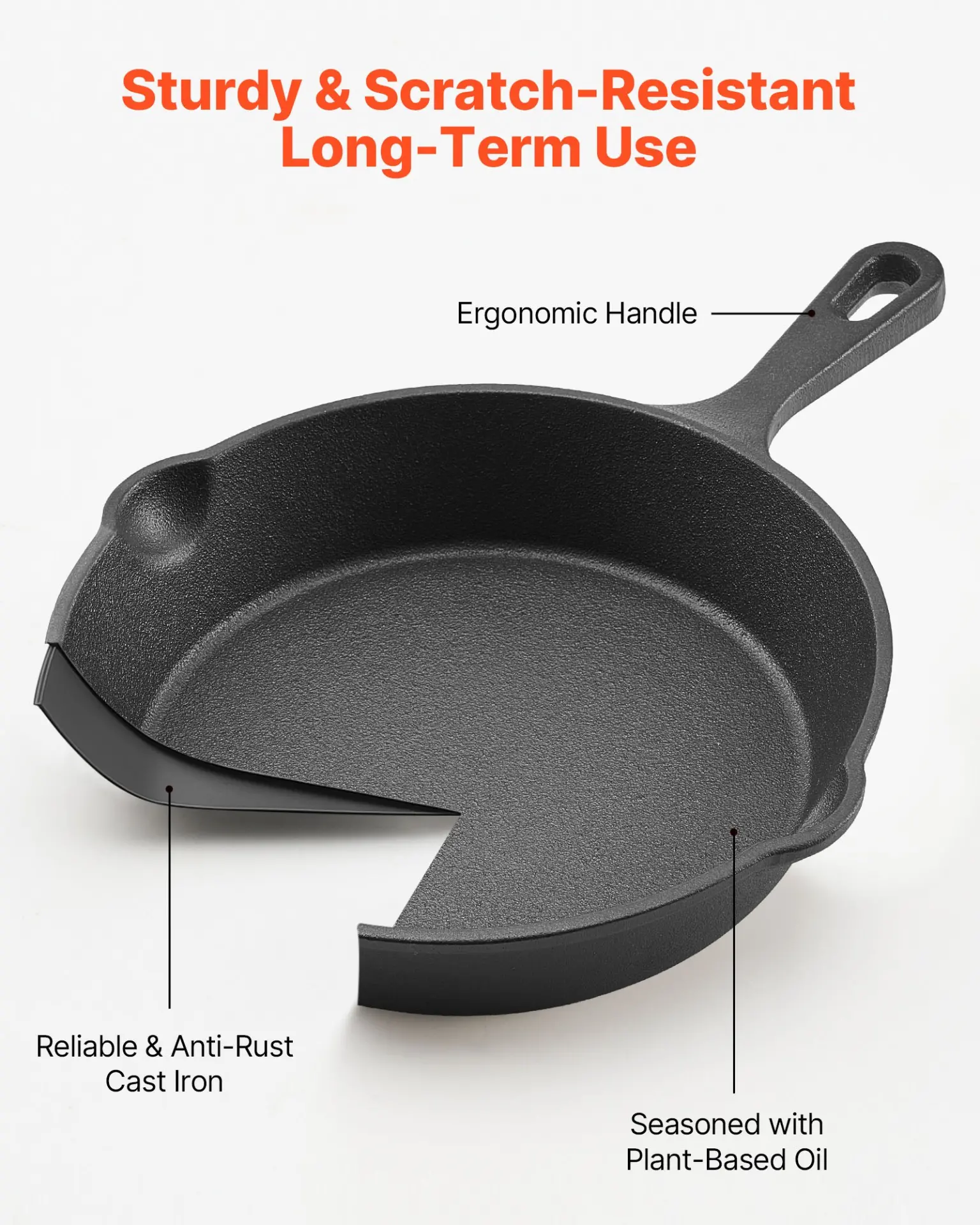 VEVOR Cast Iron Skillet, 4-Piece Frying Pan Set (6, 8, 10, 12 in), Skillets with Heat-Resistant Silicone Handle, Pre-Seasoned Chef's Pan, Kitchen Cookware, for Oven, Gas, Electrical, Induction, Black - Image 2