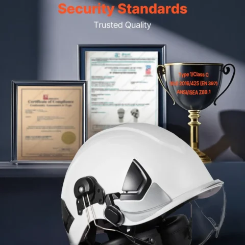 VEVOR Industrial Safety Helmet, ANSI/ISEA Z89.1 Approved ABS Hard Hat with Visor & Earmuffs, 6-Point Ratchet Suspension, Adjustable Vented Hardhat for Men & Women, for Outdoor Construction Workwear