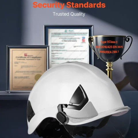 VEVOR Industrial Safety Helmet, ANSI/ISEA Z89.1 Approved ABS Hard Hat with Visor & 6-Point Ratchet Suspension, Adjustable Vented Hardhat for Men & Women, for Outdoor and Indoor Construction Workwear
