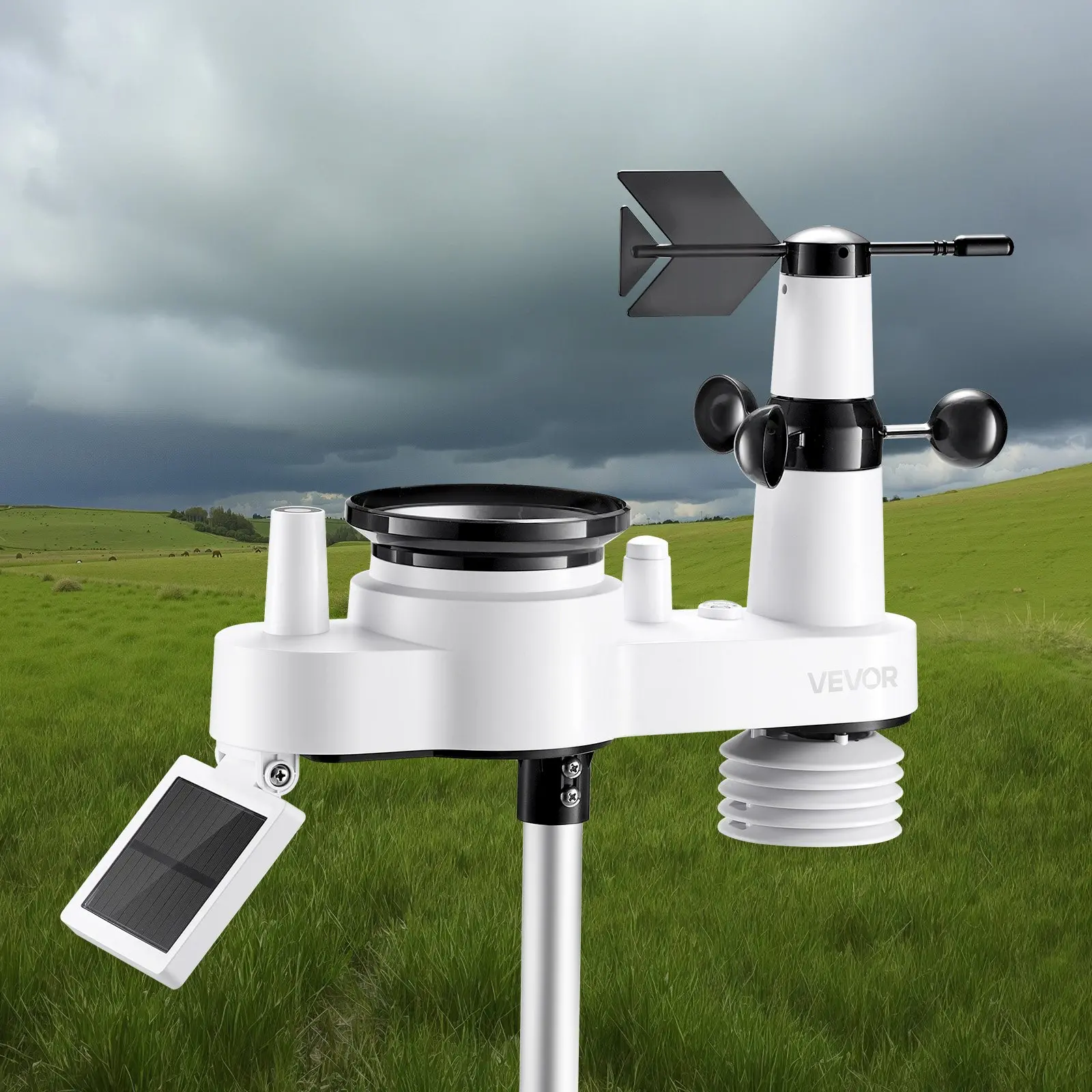 VEVOR 7-in-1 Wi-Fi Weather Station with APP, 7.5-Inch VA Display, Wireless Solar Powered Outdoor Sensor, Rain Gauge, Indoor Outdoor for Weather Forecast, Wind Speed, Temperature, Humidity, Rainfall - Image 7