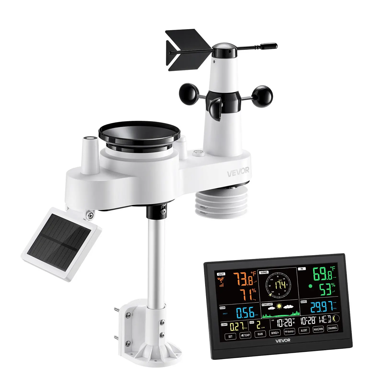 VEVOR 7-in-1 Wi-Fi Weather Station with APP, 7.5-Inch VA Display, Wireless Solar Powered Outdoor Sensor, Rain Gauge, Indoor Outdoor for Weather Forecast, Wind Speed, Temperature, Humidity, Rainfall - Image 8