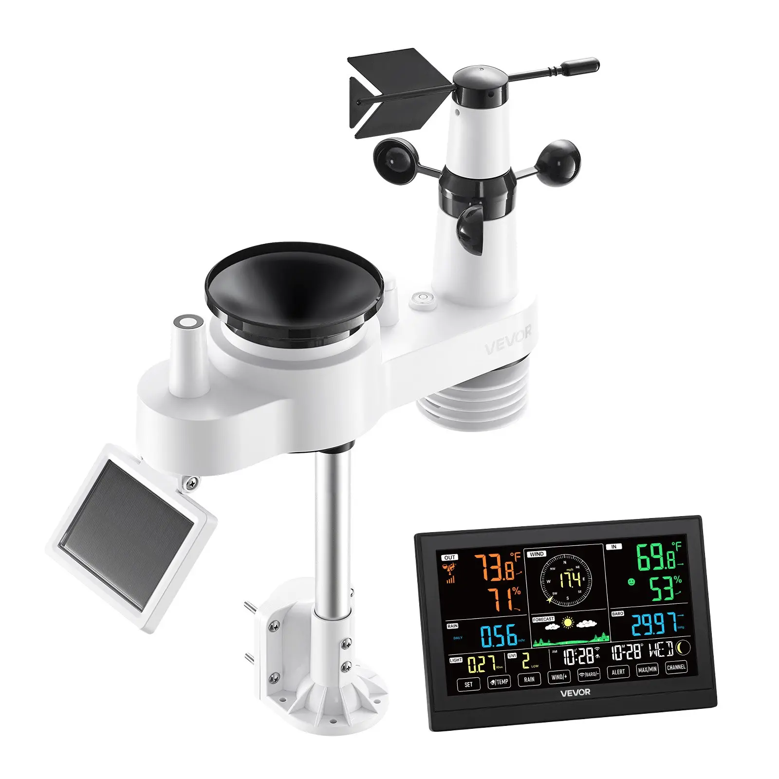 VEVOR 7-in-1 Wi-Fi Weather Station with APP, 7.5-Inch VA Display, Wireless Solar Powered Outdoor Sensor, Rain Gauge, Indoor Outdoor for Weather Forecast, Wind Speed, Temperature, Humidity, Rainfall - Image 9
