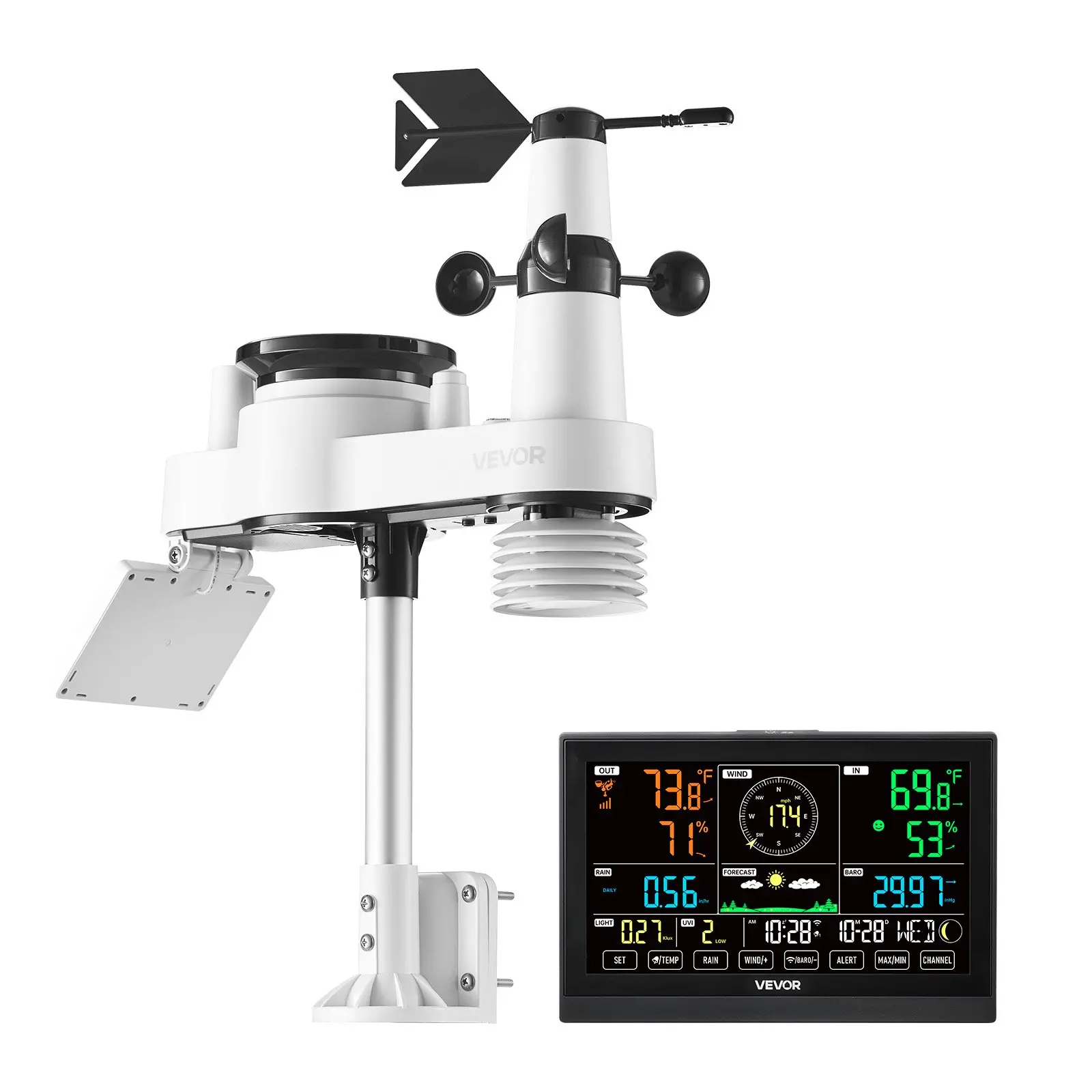 VEVOR 7-in-1 Wi-Fi Weather Station with APP, 7.5-Inch VA Display, Wireless Solar Powered Outdoor Sensor, Rain Gauge, Indoor Outdoor for Weather Forecast, Wind Speed, Temperature, Humidity, Rainfall - Image 10